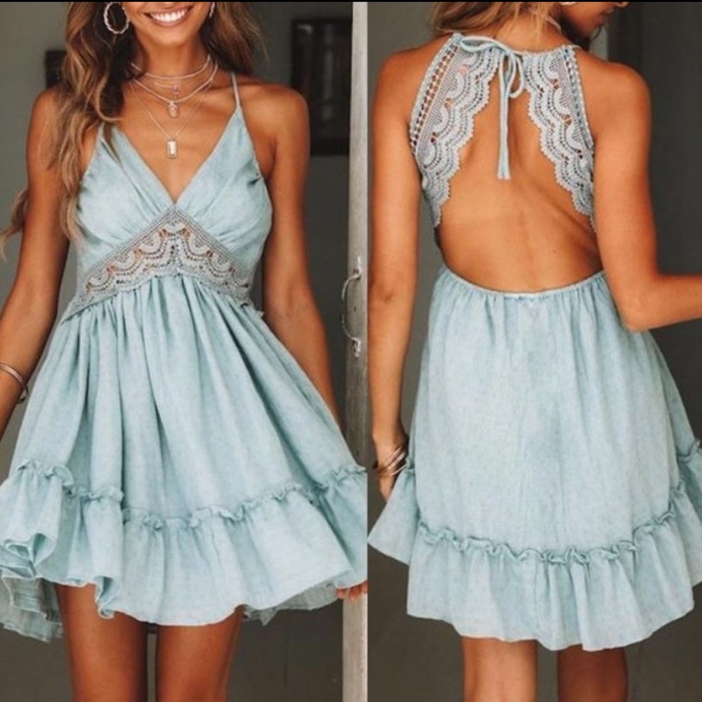 Women’s light blue summer flowy dress